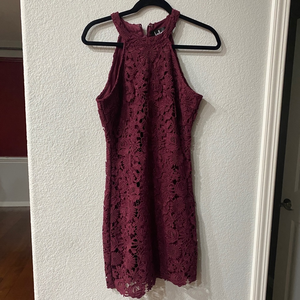 Lulus Love Poem Burgundy Lace Dress
